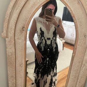 Elegant Black and White Lace Evening Gown